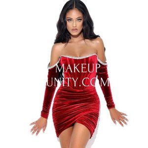 Odette Burgundy Velvet Off Shoulder Corset Dress With Crystal Trim